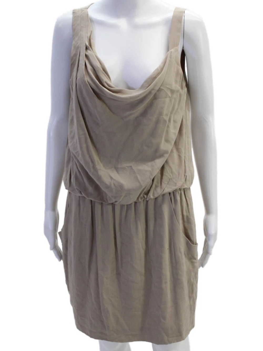 Theory Women Blouson Tank Dress Beige Rayon Knee-Length Sleeveless Size 10